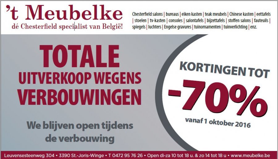 Kapitein Brie Concurrenten Orkaan Totale uitverkoop wegens verbouwing (meubelen)