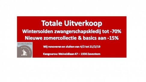 Totale Uitverkoop zwangerschapskleding in Zaventem t.e.m. 2/2/'19