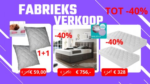 Fabrieksverkoop boxpsrings en matrassen tot -40%