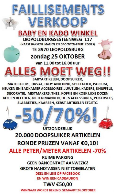 Faillisements Verkoop baby en kadowinkel 25/10/2015