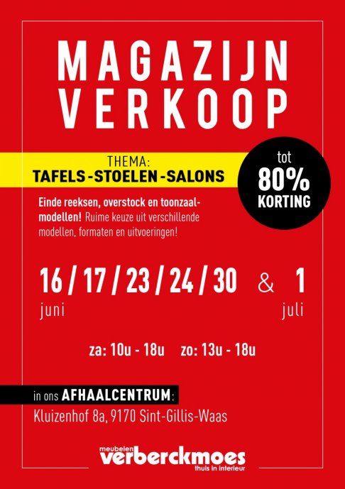 Meubelen Verberckmoes - Magazijnverkoop 'Tafels, stoelen & salons'