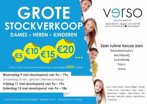 Stockverkoop merkkledij dames, heren en kinderen Verso Izegem