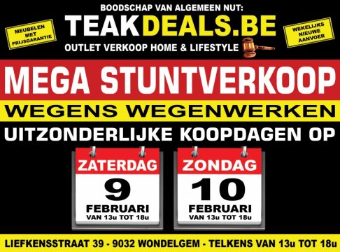 MEGA STUNTVERKOOP - TUINTAFELS ALU OF TEAK MET GRATIS STOELEN - INTERIEUR & BADKAMERMEUBELEN - LOUNGE SETS & DECORATIE