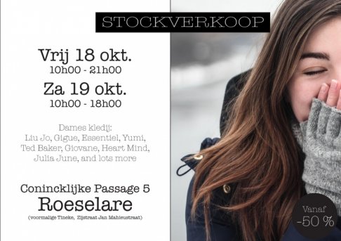 Stockverkoop merkkledij te Roeselare op 18 en 19 Oktober