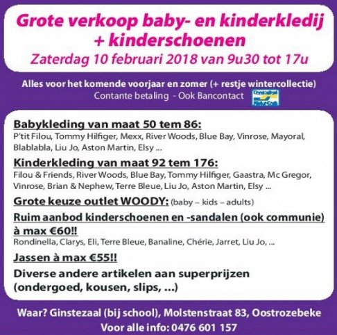 Zat 10/2: grote verkoop baby- en kinderkledij + schoenen!!