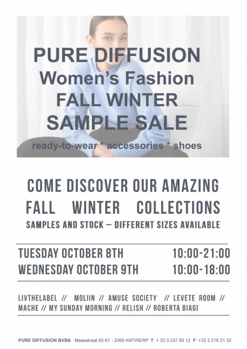 SAMPLE & STOCK SALE * WOMEN'S FASHION * FALL WINTER 19 * PURE DIFFUSION * ANTWERPEN * 8 & 9 OKTOBER 2019