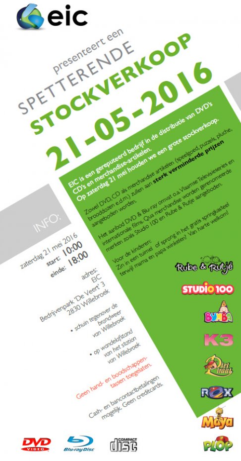 Stockverkoop EIC (cd's, dvd's, merchandise artikelen)