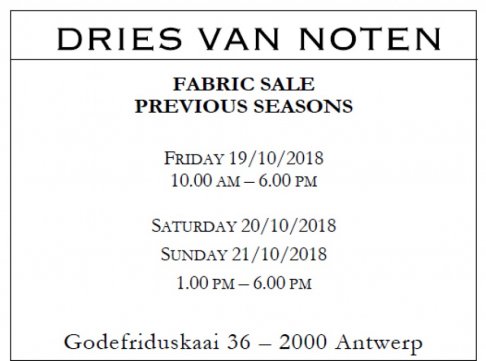 Dries Van  Noten stoffenverkoop