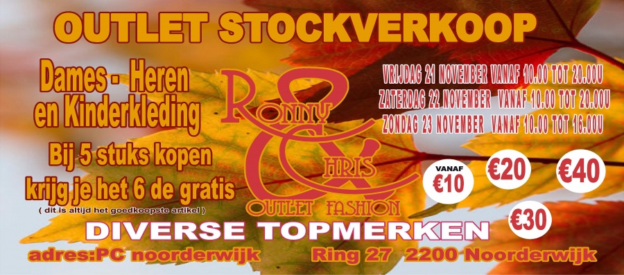 Outlet stockverkoop Dames- heren en kinderkleding