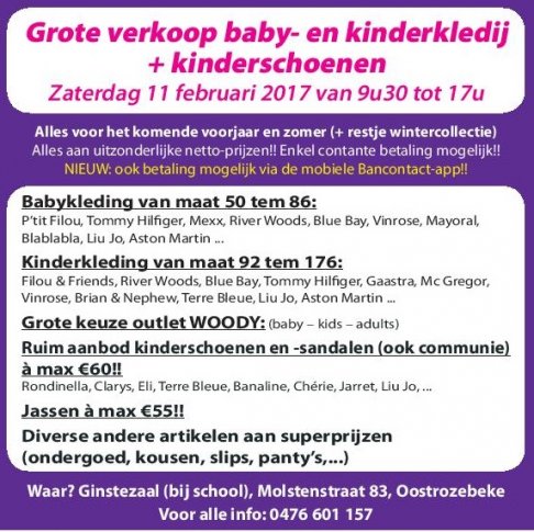 Zaterdag 11/2: grote verkoop baby- en kinderkledij + kinderschoenen!!