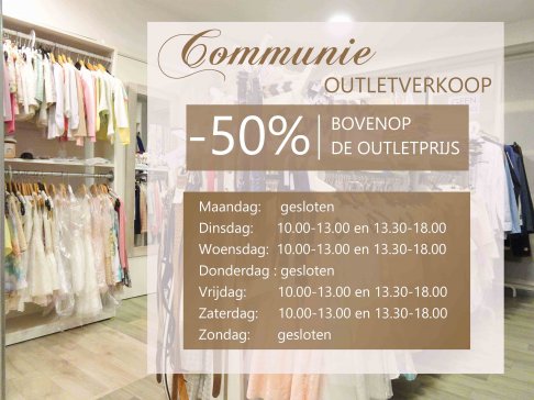 Outlet verkoop kinderkleding 0-16 jaar, communie- en lentefeest