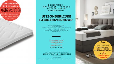 Fabrieksverkoop boxsprings & matrassen, GRATIS Topper bij aankoop!