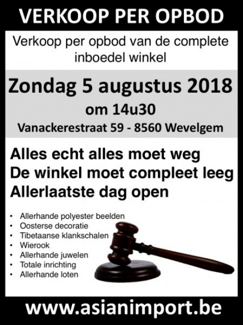 VERKOOP PER OPBOD - van de complete inboedel winkel 