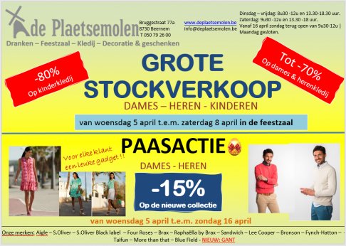 Grote stockverkoop De Plaetsemolen