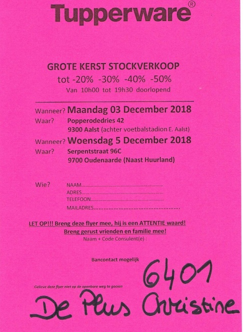 Tupperware kerststockverkoop Oudenaarde