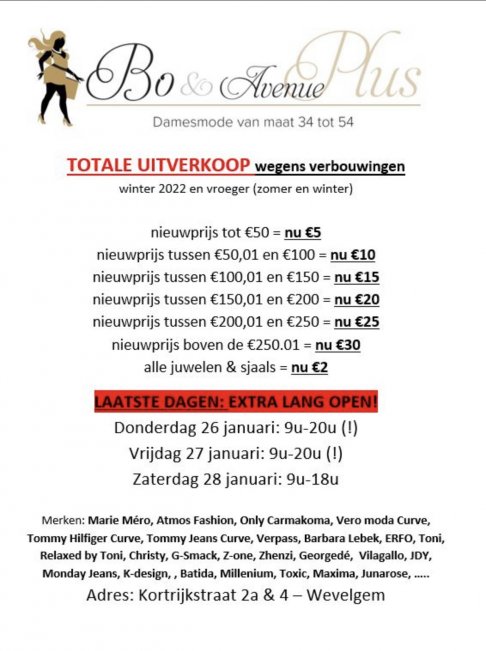 Bo & Avenue Plus totale uitverkoop