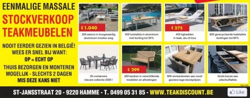 TUINMEUBEL UITVERKOOP -30% tot -70% RECHTSTREEKS VAN IMPORTATEUR zaterdag 6 en zondag 7 maart (10u tot 18u)