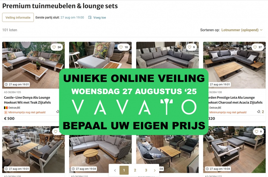 Unieke online veilingverkoop van PREMIUM TUINMEUBELEN via Vavato.com - Alles mag weg!