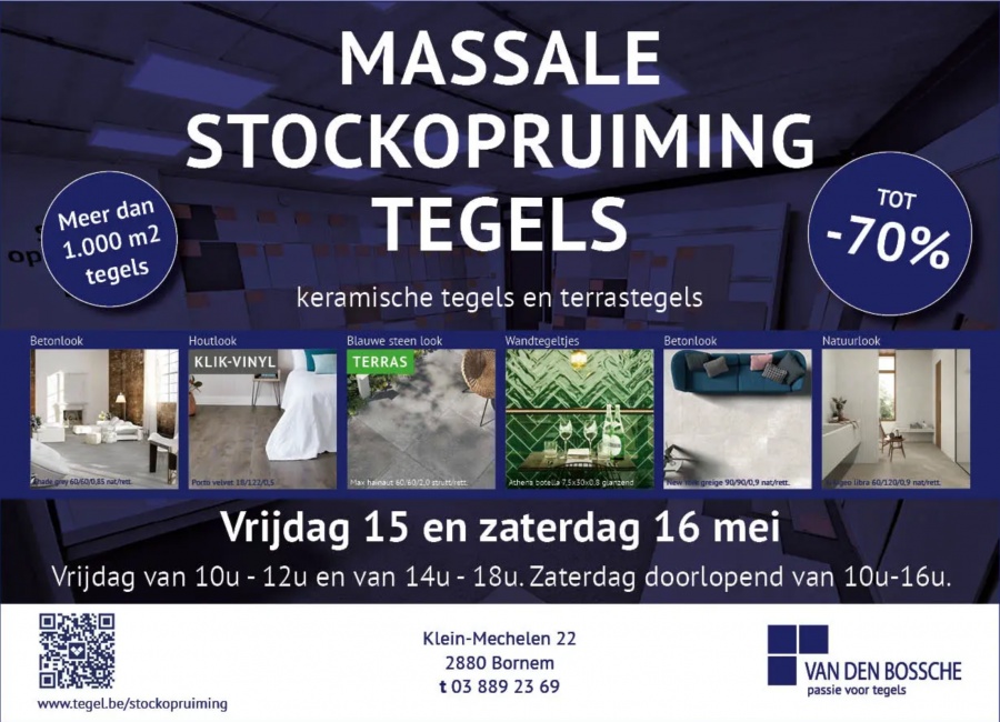 Massale stockopruiming tegels 15 en 16 mei 2026