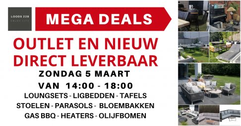 Outlet verkoop tuinmeubelen, decoratie, bloembakken, etc...