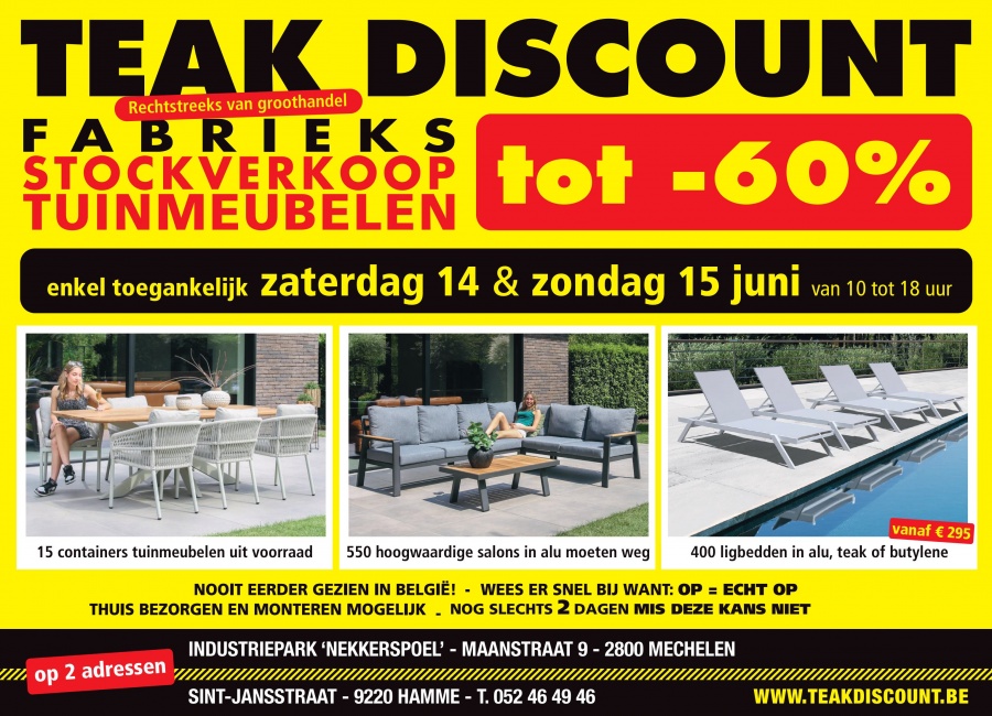 Tuinmeubelen Hamme 14-15 juni ! : rechtstreeks van groothandel nu uitzonderlijk toegankelijk voor particulieren
