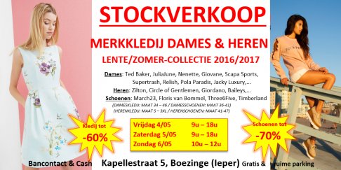 STOCKVERKOOP MERKKLEDIJ DAMES&HEREN LENTE/ZOMER 2016+2017