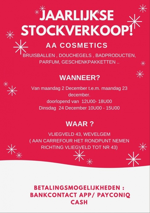 Jaarlijkse stockverkoop AA Cosmetics