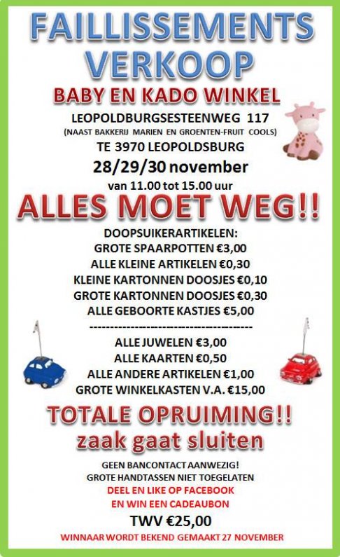 Faillissenments verkoop baby en kadowinkel