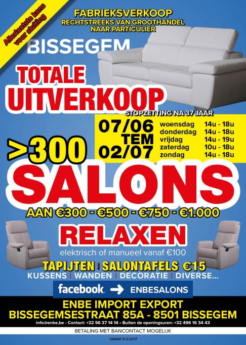 Totale uitverkoop salons, relaxen, tapijten, salontafels