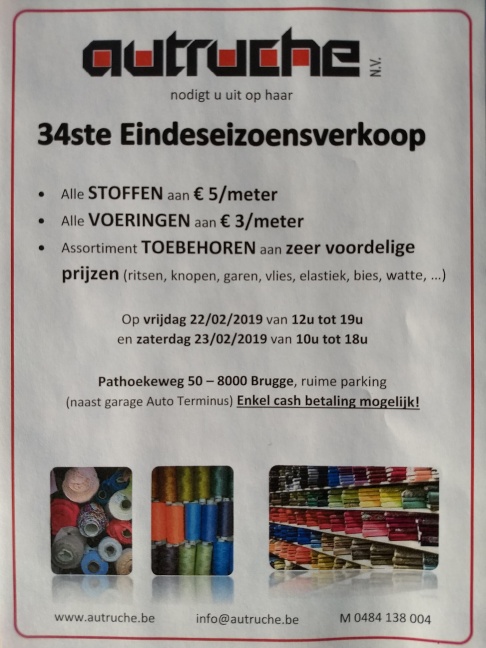 34ste EINDESEIZOENSVERKOOP - STOFFEN €5 EN TOEBEHOREN vanaf € 0,5