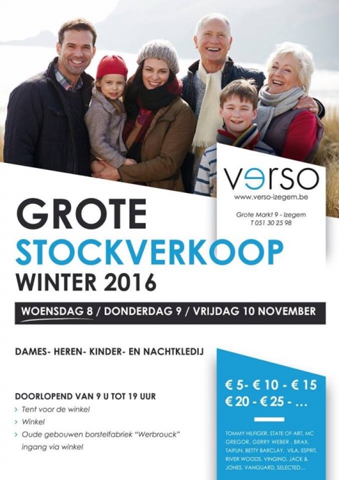 Stockverkoop merkkledij voor kinderen, dames & heren Verso Izegem