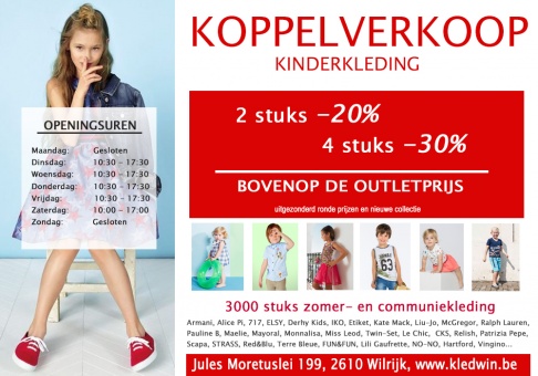 KINDERMERKKLEDING met EXTRA KORTING tot -30% bovenop de outletprijs!!! 