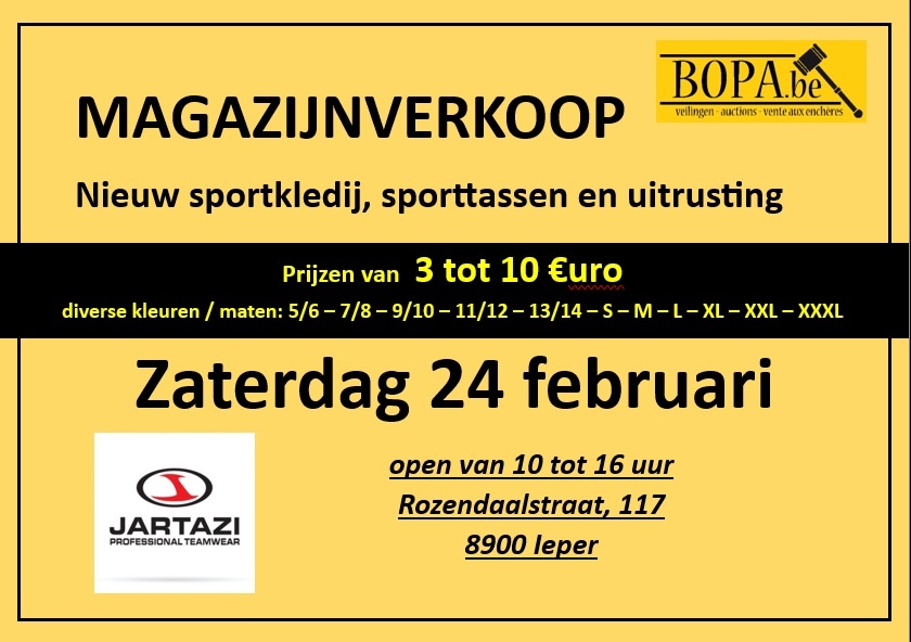 Magazijnverkoop Jartazi sportkleding, sporttassen en uitrusting