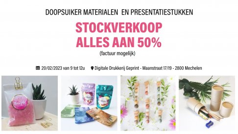 Stockverkoop doopsuiker materialen en presentatiestukken