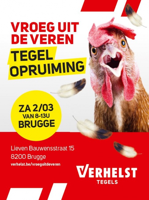 Tegelopruiming - stockverkoop budgettegels - eindereeksen Brugge - zaterdag 2 maart