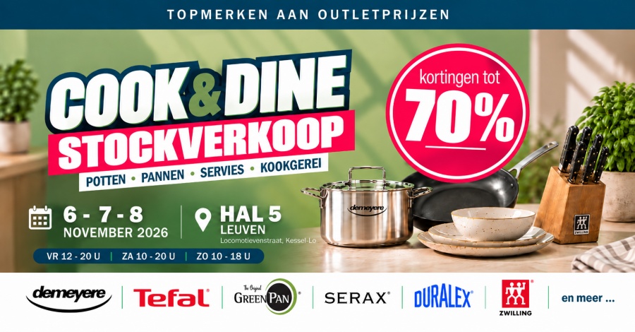 Cook & Dine stockverkoop Leuven – topmerken voor keuken & tafel tot 70% korting