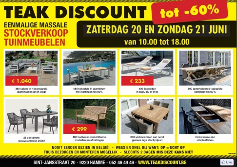 TUINMEUBEL UITVERKOOP -30% tot -70% RECHTSTREEKS VAN IMPORTATEUR (Hamme)