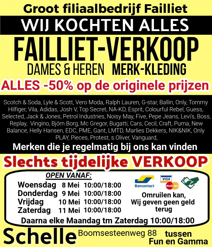 FAILLIET VERKOOP MERK-KLEDING Schelle 