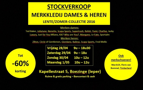 Stockverkoop merkkledij dames & heren lente/zomer 2016