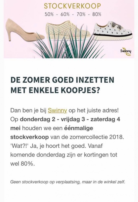 Stockverkoop/outlet Swinny Lokeren (schoenen en tassen)