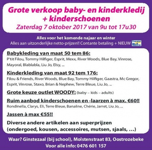 Zaterdag 7/10: Grote verkoop baby- en kinderkledij + kinderschoenen!!