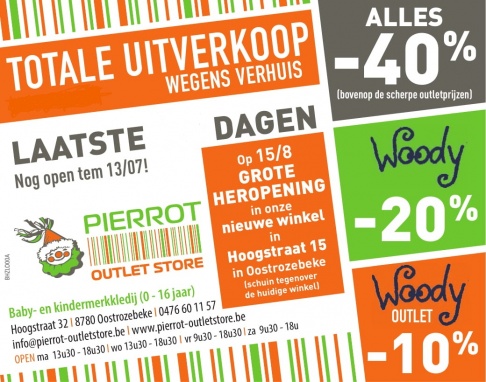 Tot -40% bovenop de outletprijzen bij Pierrot Outletstore