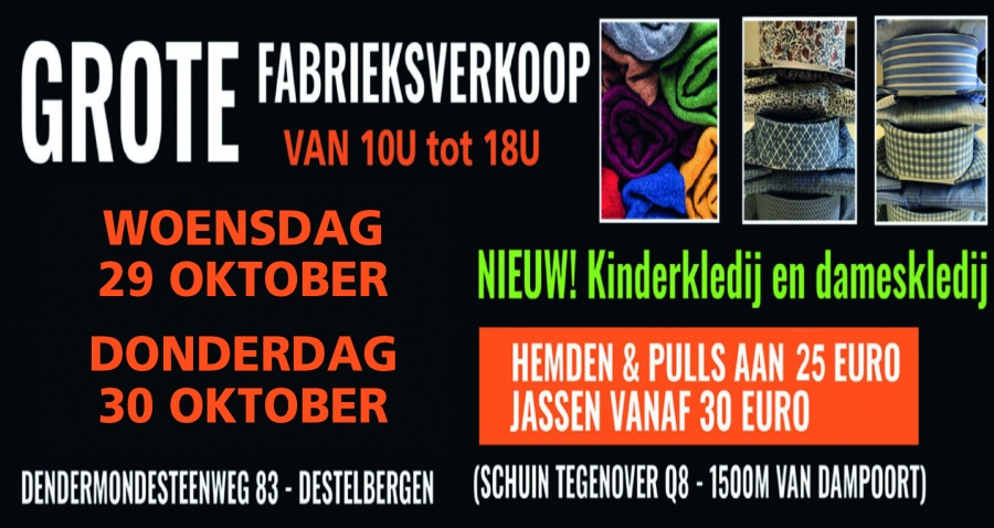 Necotex fabrieksverkoop Destelbergen 29 en 30 oktober