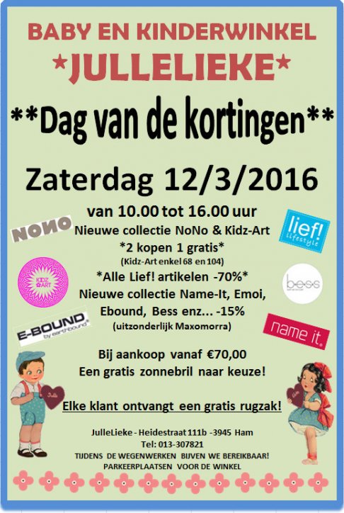 Dag van de kortingen baby en kinderwinkel Jullelieke