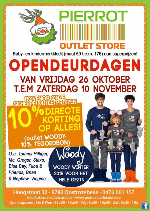 26/10 tem 10/11 OPENDEUR: -10% extra bovenop onze scherpe outletprijzen!!