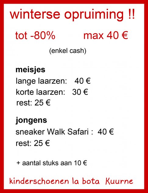 Grote winterse opruiming kinderschoenen tot -80% max 40€