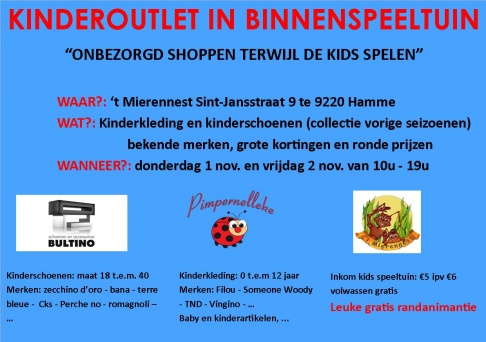 Kinderoutlet kleding en schoenen in binnenspeeltuin 't Mierennest te Hamme