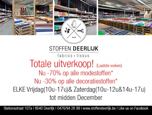 Totale uitverkoop STOFFEN -70%