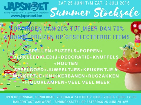 Summer Sale Stockverkoop bij Japsnoet - houten en educatief speelgoed, kortingen tot meer dan 70%