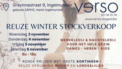 Reuze winterstockverkoop merkkledij en nachtkledij Verso Izegem